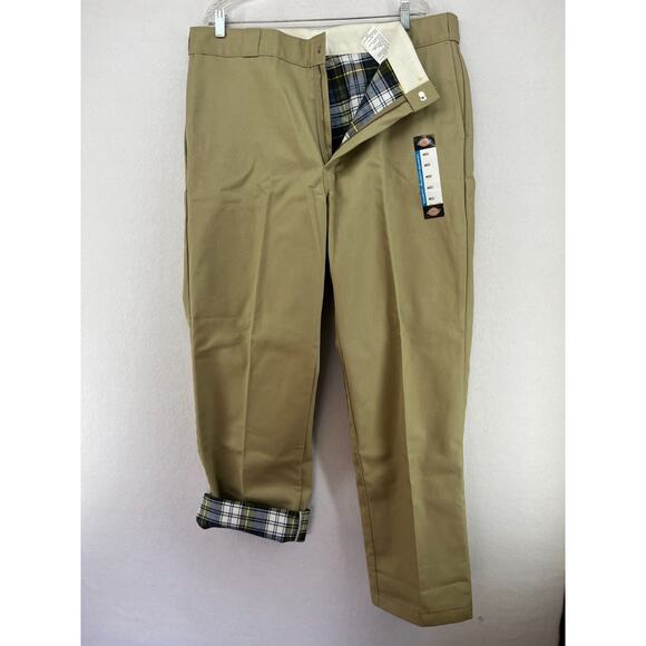 DICKIES Pants Mens 40x32 877 Relaxed Fit Work Flannel Lined Twill Beige NEW - Picture 1 of 16
